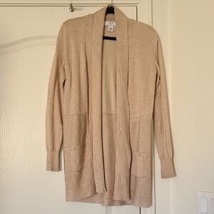 Magaschoni Beige Oatmeal Cardigan Knit Open Front Longline Coastal Grandma Med